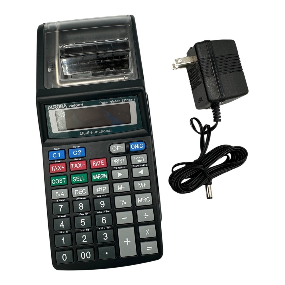 Aurora PR600M Printing Calculator 12-Digit Big Number LCD Display w/ Adapter